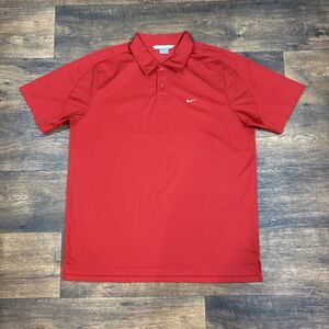 Nike Golf Polo Shirt Men XL Red Swoosh Short Sleeve Athletic Casual Dri-Fit